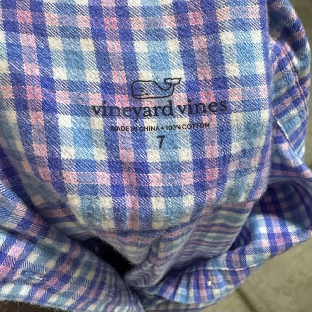 Vineyard Vines Morgan Way Blue Multi Plaid Collared Long Sleeve Dress